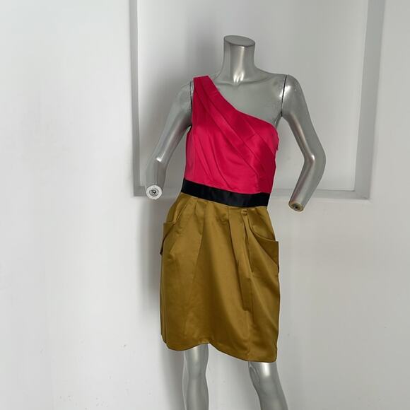 Max and Cleo Color Block One Shoulder  Woven Cocktail Jane Dress Size 10 - Picture 2 of 10